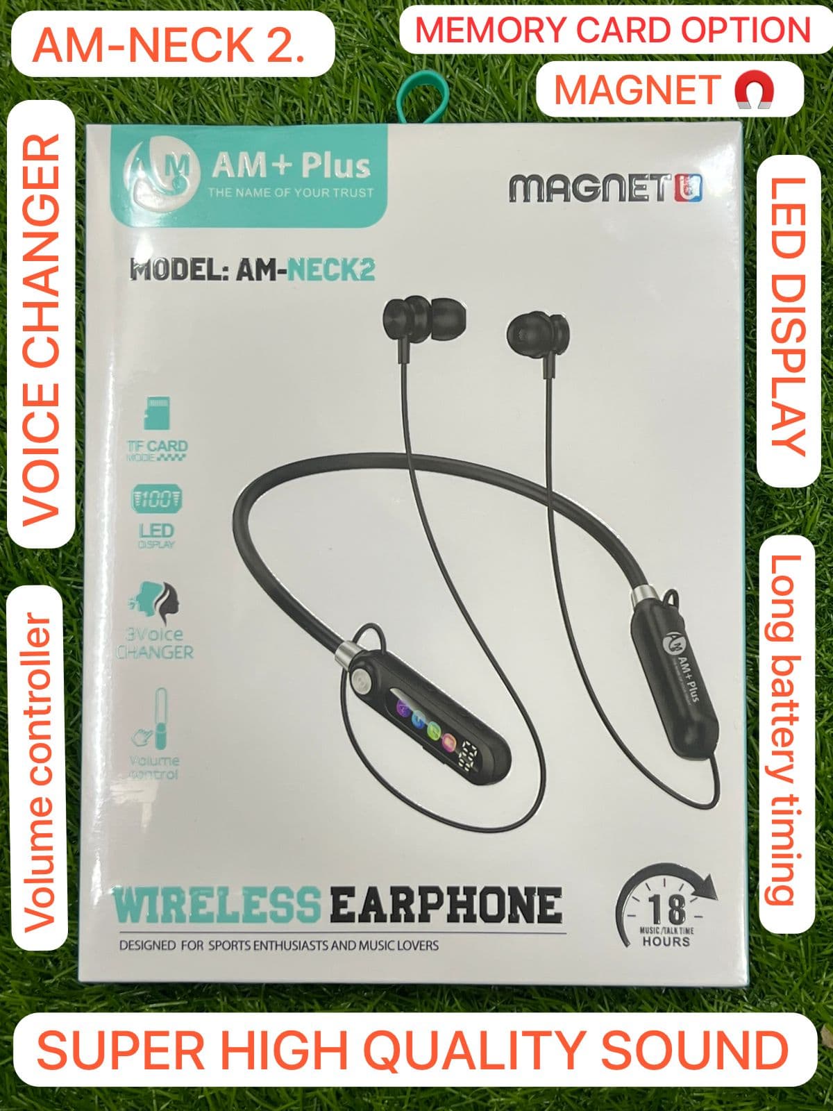 AM Neck 2 LED Display wireless Neckband  – alternate view