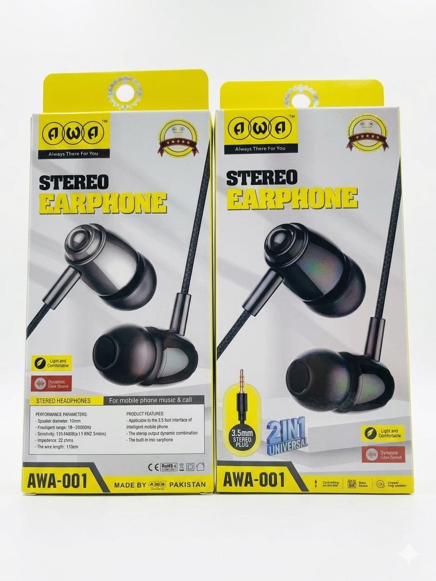 AWA 001 2-in-1 Universal Handsfree Price In Pakistan | 3.5mm Wired Earphones | Dual Earbuds - image 1