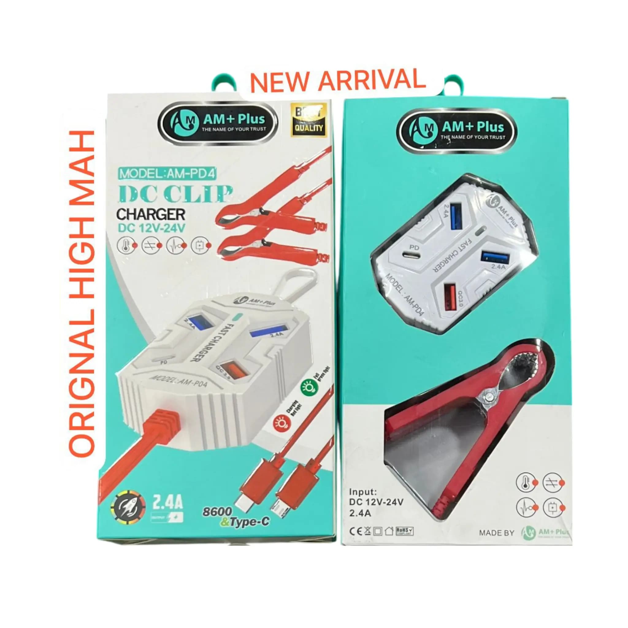 DC Strong Clip Charger AM-PD4 (3USB+1PD), AM+ Plus