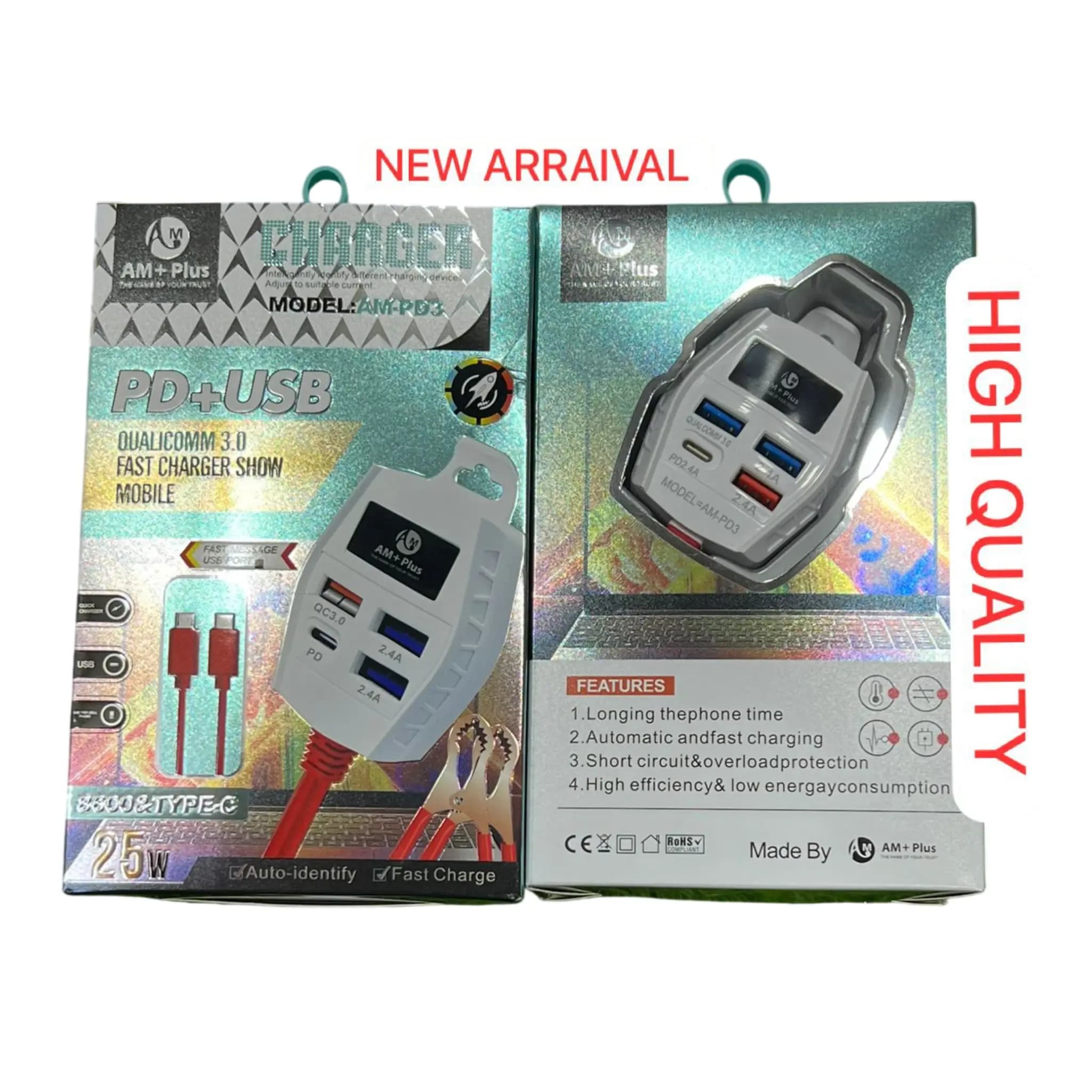 DC New Clip Charger AM-PD3, (QC3.0 Original 20watt) Type-C/8600