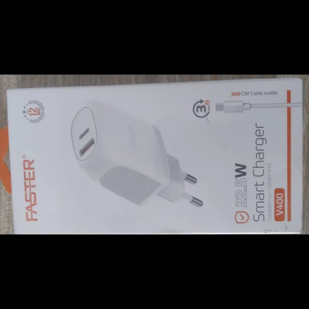 Faster V400 Type-C Charger Price In Pakistan | Fast Mobile Charger | USB Type-C Fast Charging , 1 Year Brand Warranty - image 1