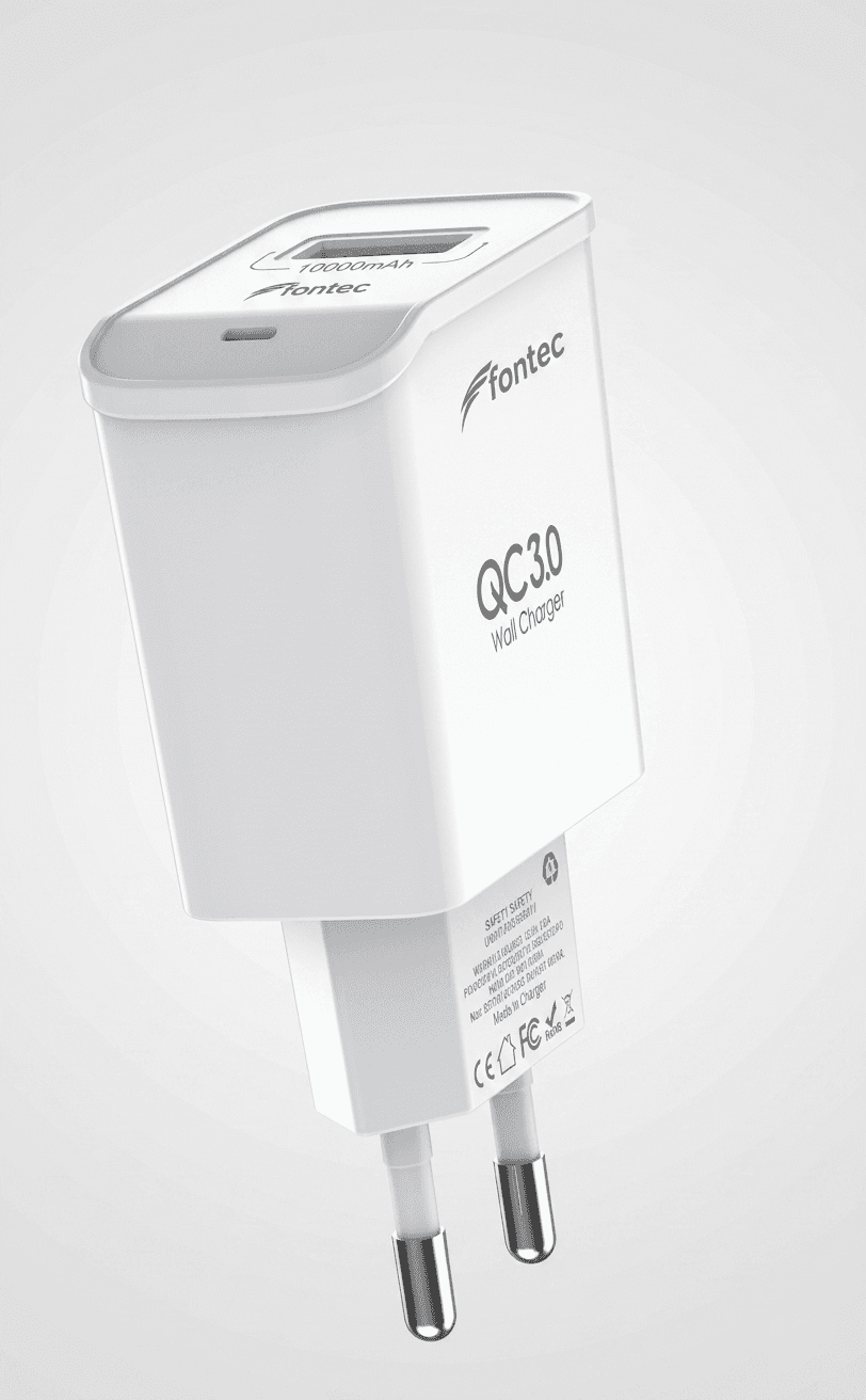 Fontec Turbo Charger | Mobile Wall Charger | Super Charger Power Adapter, Qualcomm Quick Charge 3.0 (QC 3.0) Technology, High-Speed Turbo Charging, Available with Micro-USB V8 or Type-C Cable Options 