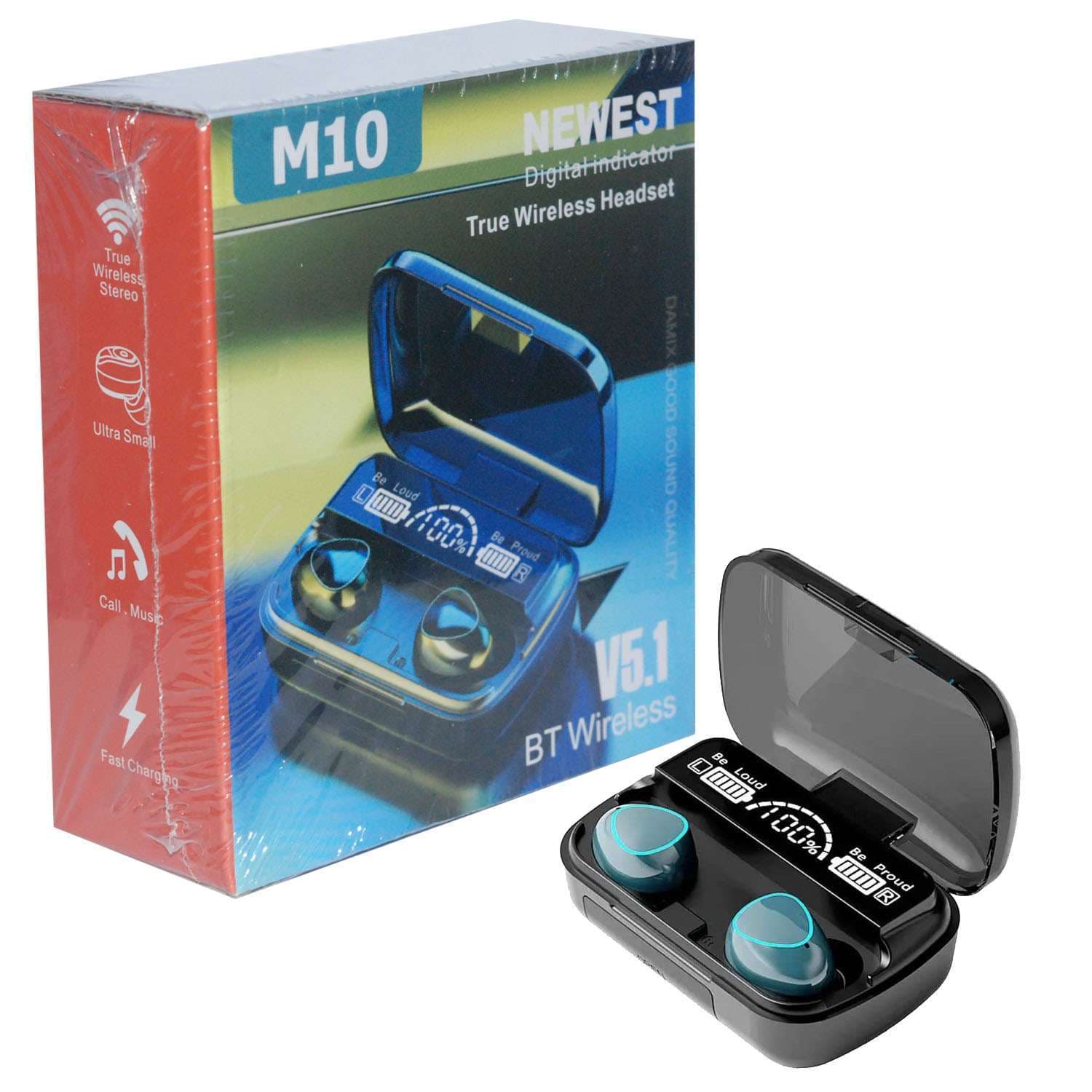 M10 TWS Wireless Earbuds Bluetooth 5.1 Touch Control Waterproof LED Display Charging Box – alternate view