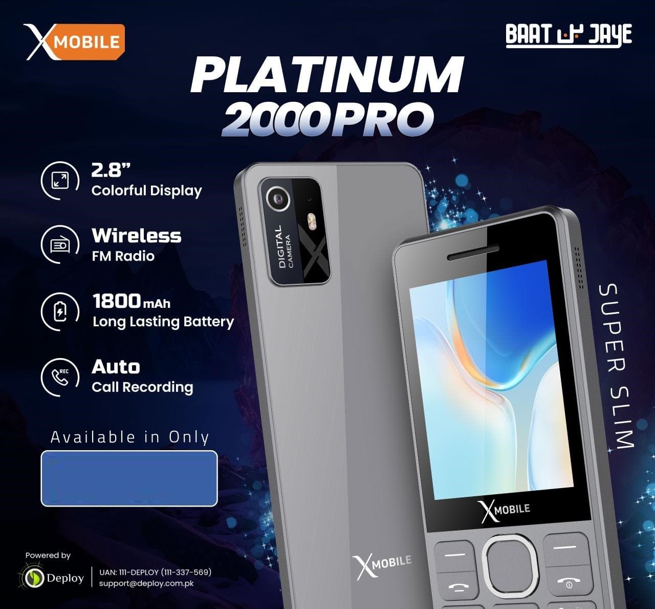 XMOBILE Platinum 2000 Pro | XMOBILE Platinum 2000 Pro Price In Pakistan - 2.8 Inch Display,  Dual Sim , 1800mAH Battery , Type C Charging , Very Slim and Stylish Design , New & Updated , Auto Call recording , Digital Camera , Bluetooth , 1 Year Brand Warranty