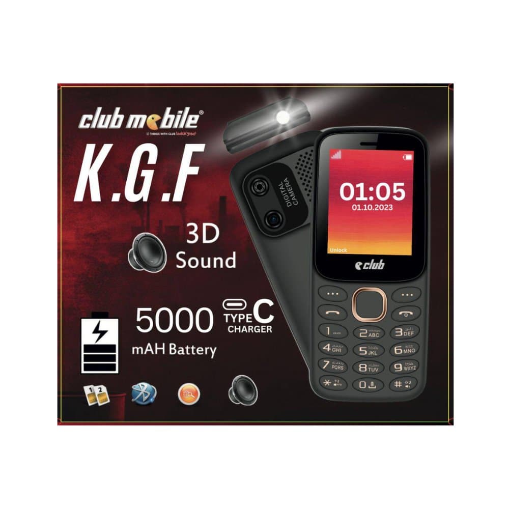 Club KGF Mobile Price In Pakistan | Club Mobile Feature Phone | 5000mAh Battery , Type-C Charging , Dual SIM , PTA Approved & 1 Year Brand Warranty