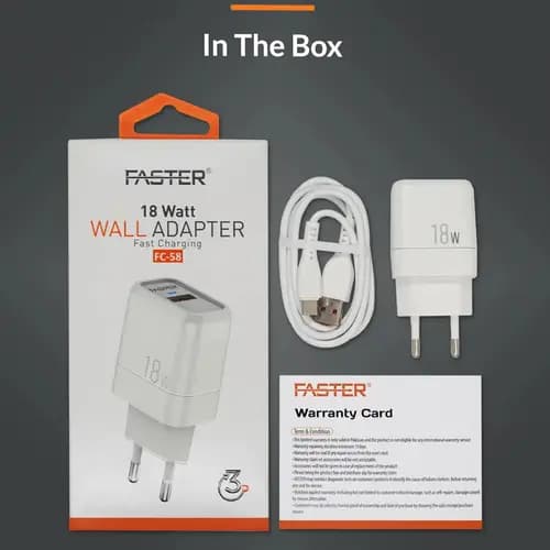 Faster FC-58 18W Fast Charger Price In Pakistan | Quick Charge 3.0 USB Wall Adapter | QC 3.0 , QC 2.0 & Huawei FCP Compatible , 18W Fast Charging  , 1 Year Warranty – alternate view