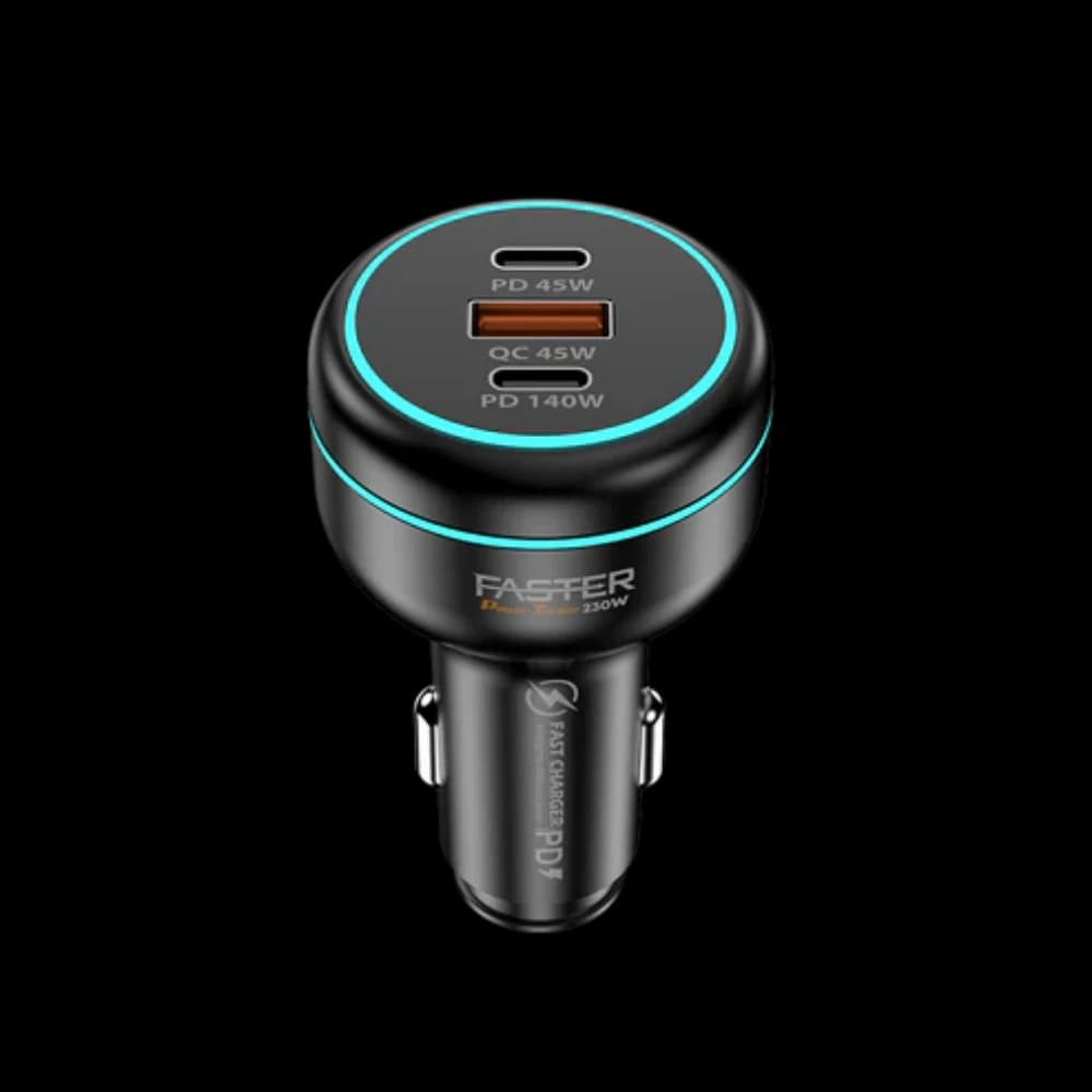 Faster FCC-230W Power Torque Car Charger Price In Pakistan | 230W Super Fast Car Charger | Multi USB Ports – alternate view