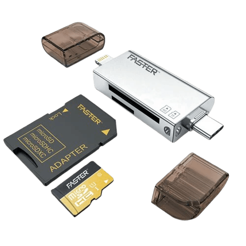 FASTER FU-101 2 in 1 USB OTG Card Reader Price In Pakistan | SD & TF Card Reader | iPhone & Type-C Compatible , Dual Card Support , High Speed File Transfer , Lightweight Portable Design - image 1