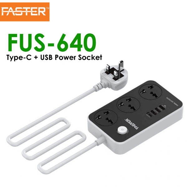 Faster FUS-640 Power Strip Extension Price In Pakistan | PD + QC 3.0 Multi USB Extension Board | , 1 Year Warranty – alternate view