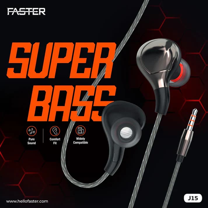FASTER J15 Handsfree Price In Pakistan | Wired In-Ear Earphones | 10mm Drivers , 3.5mm Audio - image 1