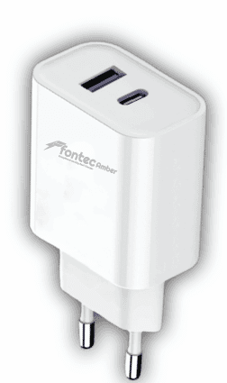 Fontec Amber Smart Adapter | Adapter | Fast Charger, 3.0A Dual Port USB-A and USB-C, Auto-ID Fast Charging, Wall Plug – alternate view