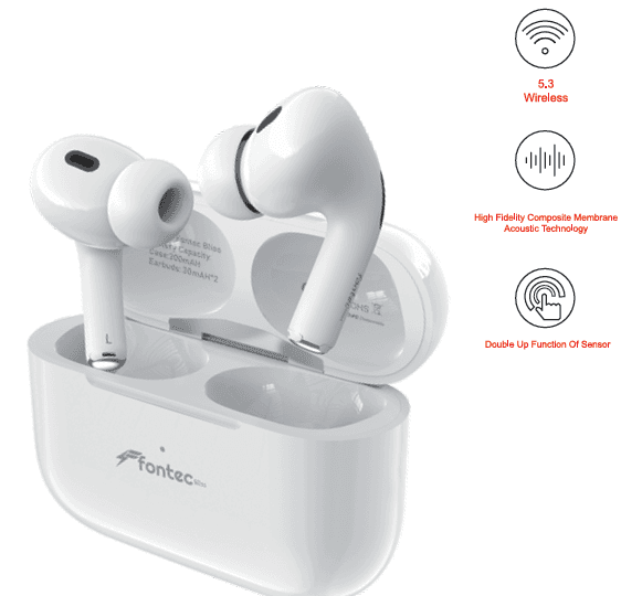 Fontec Bliss AirPods | Airpods | Earbuds, Active Noise Cancellation (ANC), Hi-Res HD Audio, Bluetooth 5.1, Built-In Mic – alternate view
