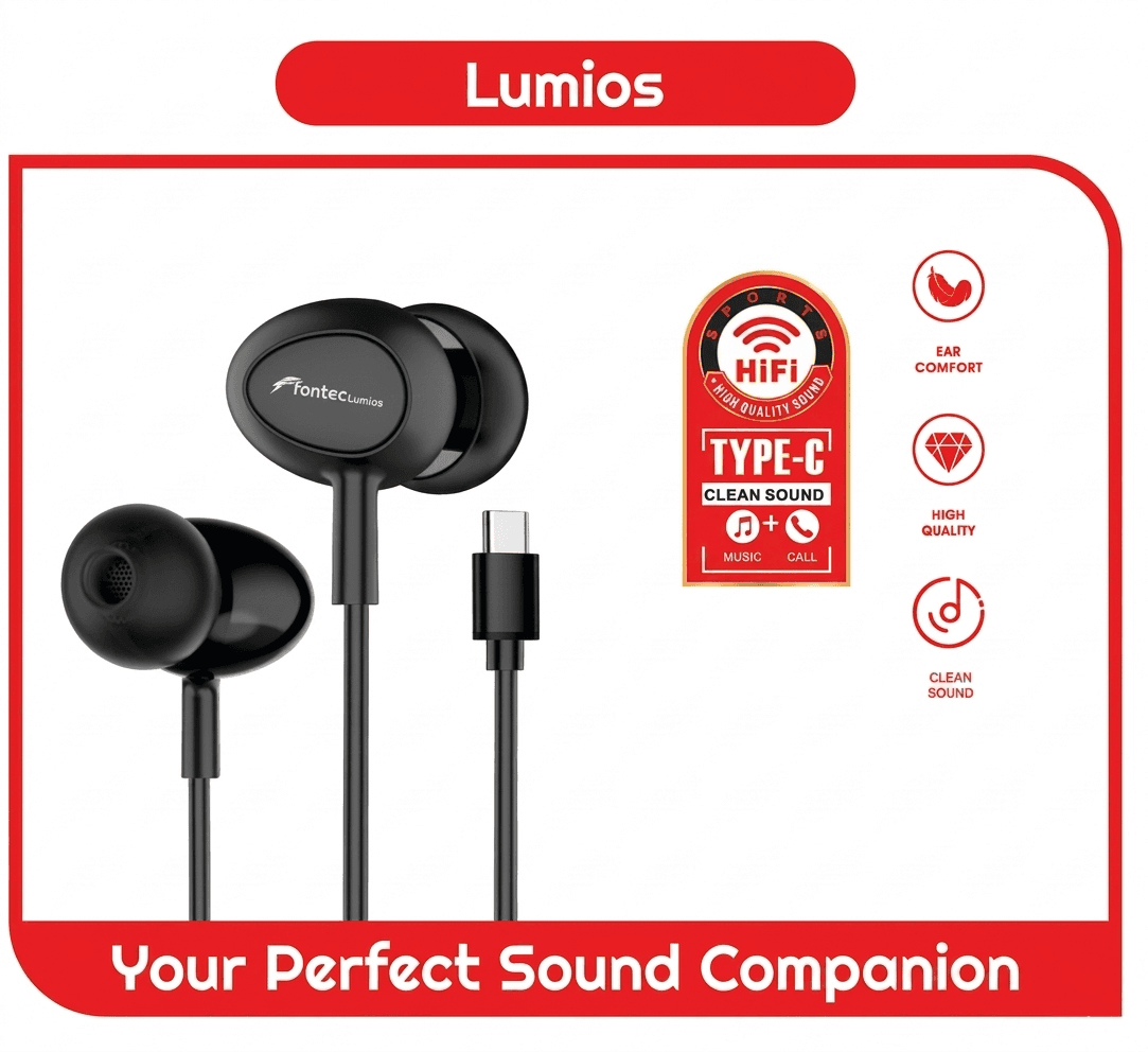 Fontec Lumios Earphone | Type-C Earphones | Wired Headphones | Clean High-Quality Sound, Seamless Music + Call Support, Comfortable In-Ear Design, Built-In Inline Microphone, Your Perfect Sound Companion  – alternate view