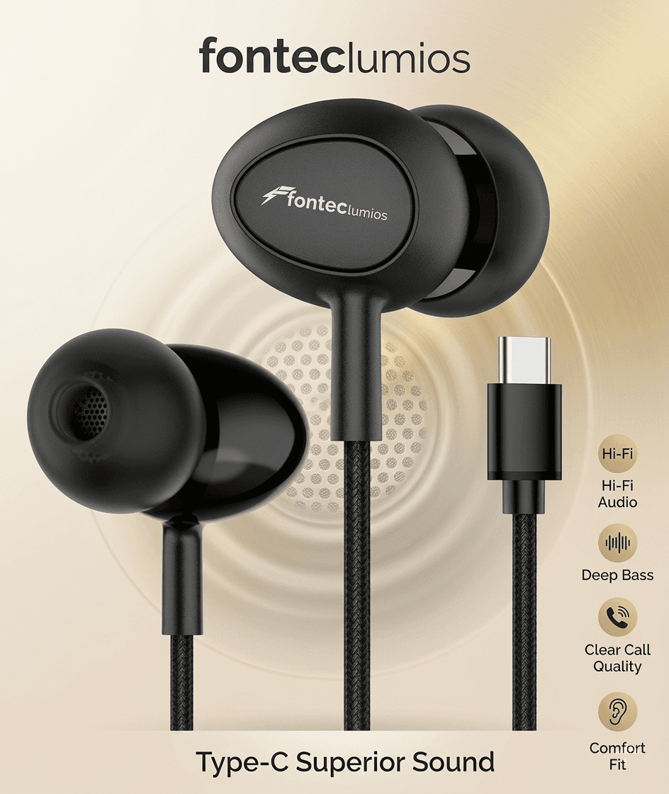 Fontec Lumios Earphone | Type-C Earphones | Wired Headphones | Clean High-Quality Sound, Seamless Music + Call Support, Comfortable In-Ear Design, Built-In Inline Microphone, Your Perfect Sound Companion  - image 1