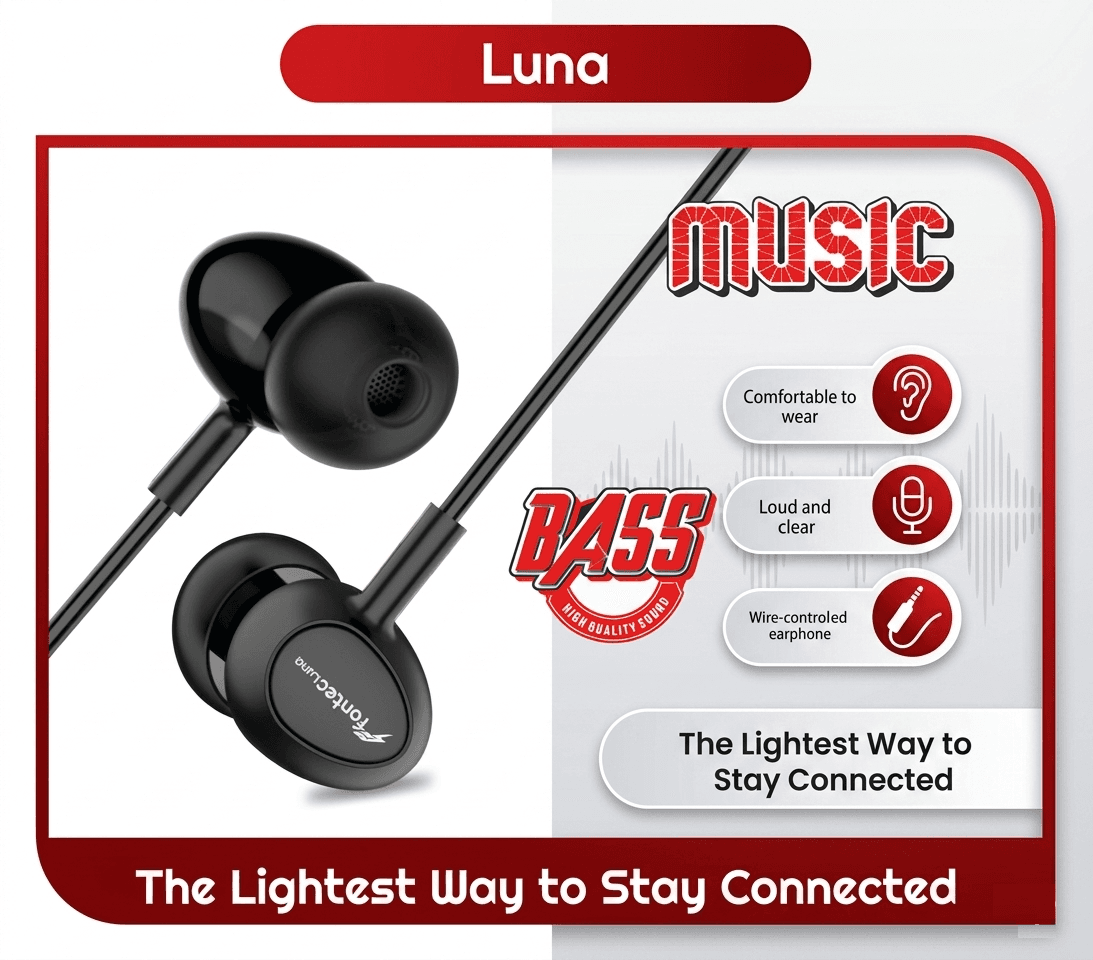 Fontec Luna Earphone | High-Bass Wired Earphones | In-Ear Gaming Headphones | Premium High-Quality Sound, Loud and Clear Audio, Inline Wired Control Microphone, Ergonomic Comfortable Fit, Lightweight Design  - image 1