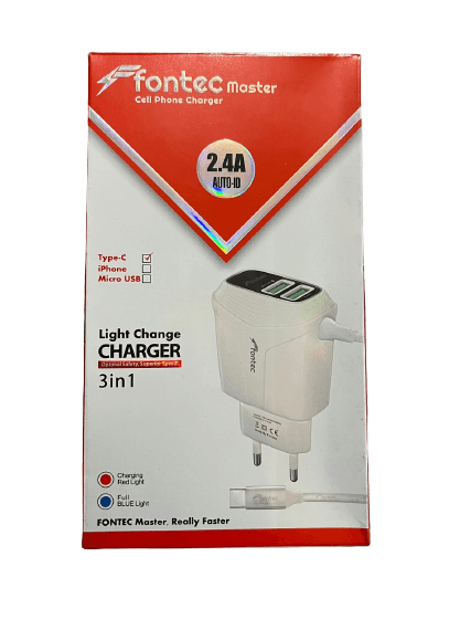 Fontec Master Charger | Fast Charging | Wall Charger |Dual USB Ports with Auto-ID, Includes 3-in-1 Support for Type-C, iPhone (iOS) & Micro USB, Smart Safety Protection – alternate view