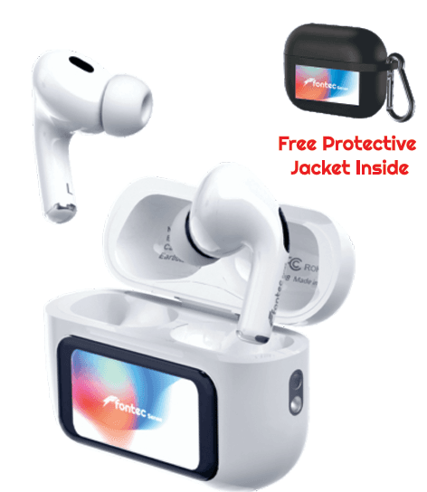 Fontec Sense AirPods | Airpods | Earbuds, Integrated Smart Touch Screen, Bluetooth 5.4, Heavy Bass TWS, Immersive Wireless Audio