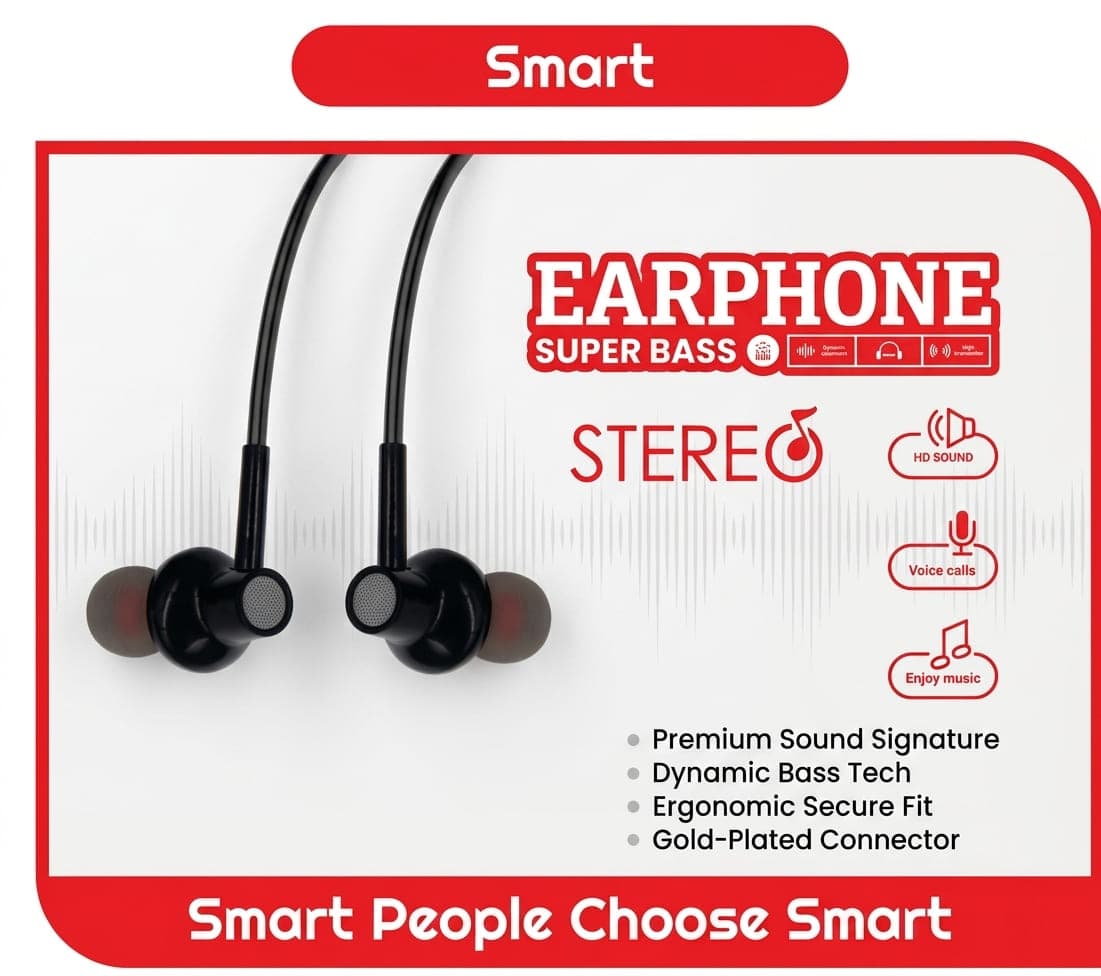 Fontec Smart Handsfree | 3.5mm Wired Earphones | In-Ear Stereo Headphones | High Sound Quality Dynamic Clear Sound, Super Bass Acoustic Engine, Premium Stereo Separation  – alternate view