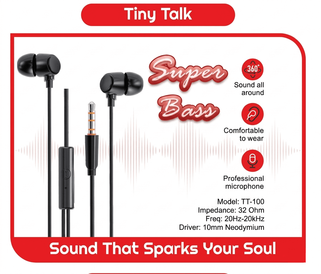 Fontec Tiny Talk Earphone | Super Bass Wired Earphones | In-Ear Stereo Headphones | Premium All-Round Super Bass Sound, High-Definition Audio, Inline Microphone Control, Soul-Sparking Sound Engine, Ergonomic Comfort Fit  - image 1