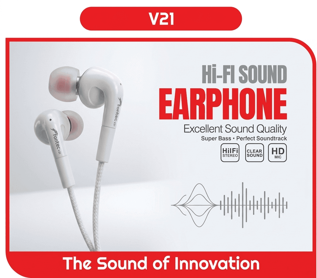 Fontec V21 Earphone | 3.5mm HiFi Stereo Earphones | High-Definition In-Ear Headphones | HiFi Stereo Clear Sound, HD Microphone for Calling, Universal 3.5mm Jack, The Sound Innovation  – alternate view