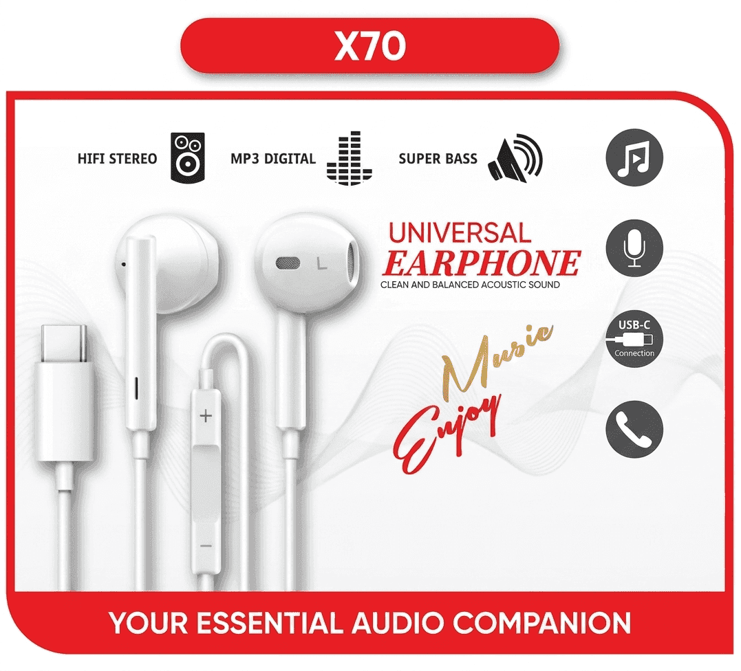 Fontec X70 Handsfree | Type-C Wired Earphones | HiFi Stereo Headphones | Clean and Balanced Acoustic Sound, Digital MP3 Audio, Super Bass Engine, Passive Noise Cancellation, Universal Type-C Mobile Compatibility – alternate view