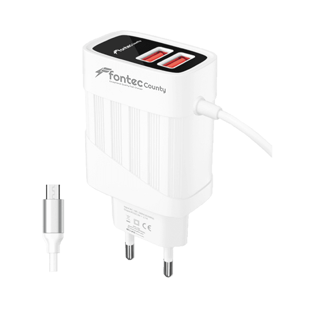 Fontec County Charger | Mobile Charger | Charger, 2.1A Fast Charging Adapter, Dual USB Ports with Auto-ID, Smart Fast Charger for Type-C & Micro USB, High-Performance Power Adapter - image 1