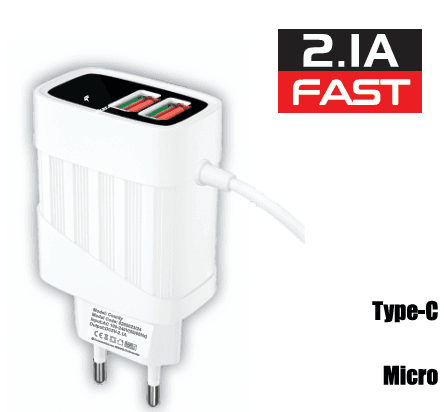 Fontec County Charger | Mobile Charger | Charger, 2.1A Fast Charging Adapter, Dual USB Ports with Auto-ID, Smart Fast Charger for Type-C & Micro USB, High-Performance Power Adapter – alternate view