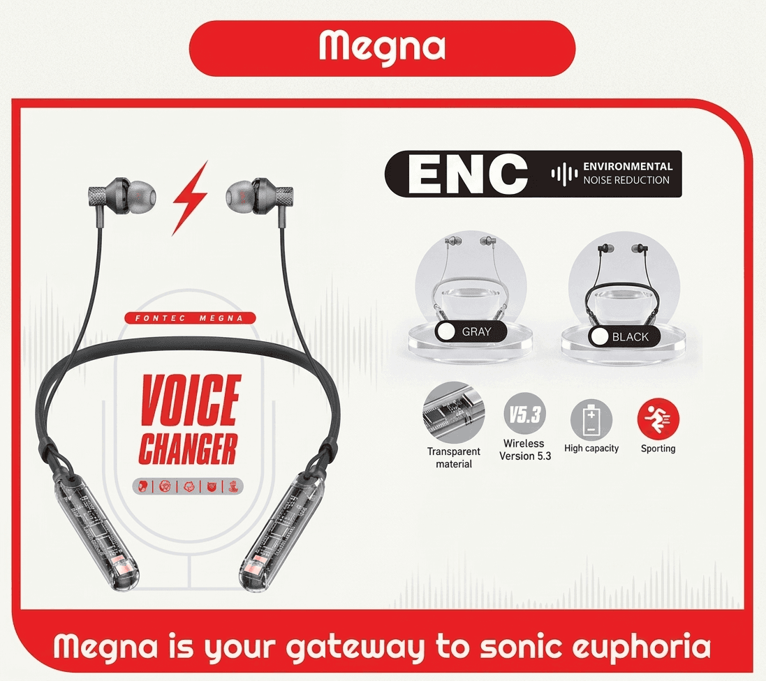 Fontec Magna Voice Changer Neckband | Wireless Bluetooth 5.3 Earphones | Cyberpunk Transparent Sports Headset| Integrated Voice Changer Module, High-Capacity Long Battery Life, Ultra-Stable Bluetooth 5.3, Ergonomic Sporting Fit – alternate view