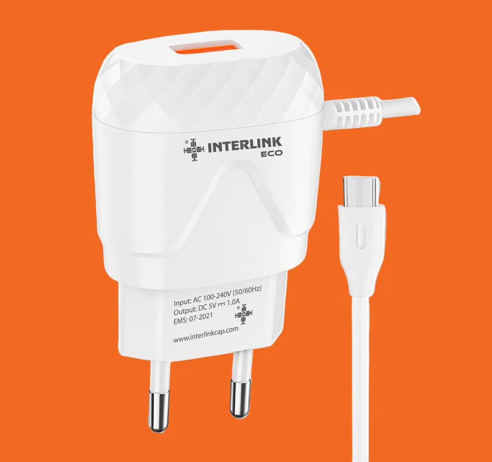 Interlink ECO Charger 1A Output Price In Pakistan | Travel Charger | Stable Output , Fixed Cable – alternate view
