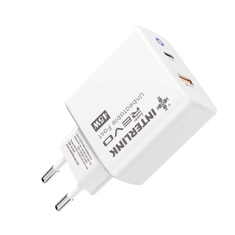 Interlink REVO 45W Super Fast Charger Price In Pakistan | 45W Power Delivery Charger | USB-C + USB-A Dual Port – alternate view