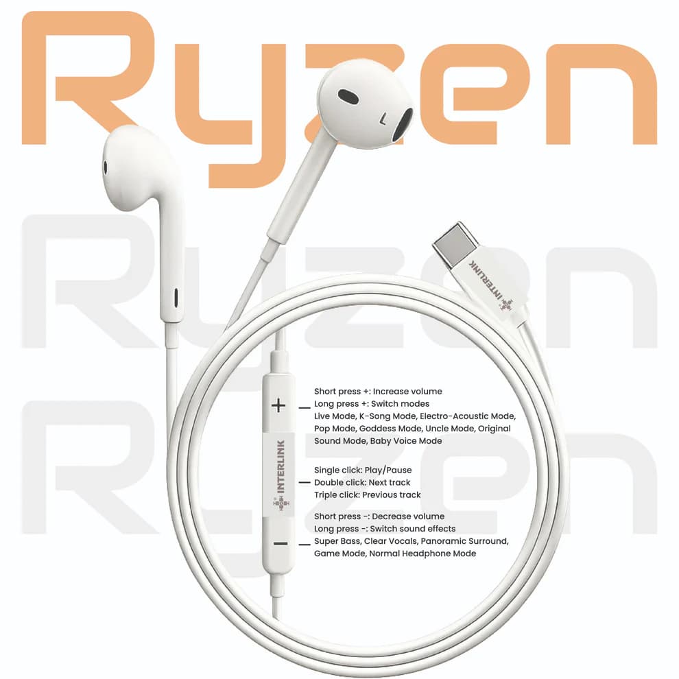 Interlink Ryzen Elite Series Type-C VoiceChanger Handsfree Price In Pakistan | ANC & ENC Noise Cancellation Earphones | - image 1