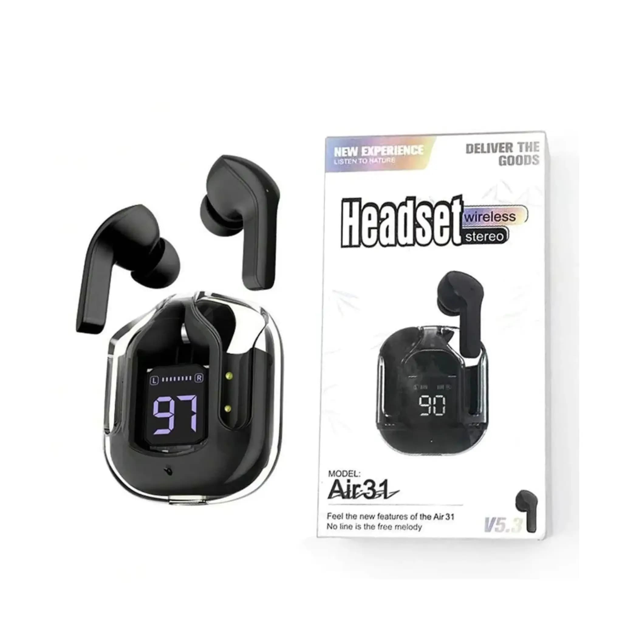 TWS Air 31 Wireless Bluetooth 5.3 Transparent Earbuds – Gaming Mode, Low Latency, Deep Bass, Touch Controls, Stylish LED Indicator, 30H Playtime, Fast Charging Case, Comfortable Fit, Universal Compatibility – Best Budget TWS Earbuds 2026 – alternate view