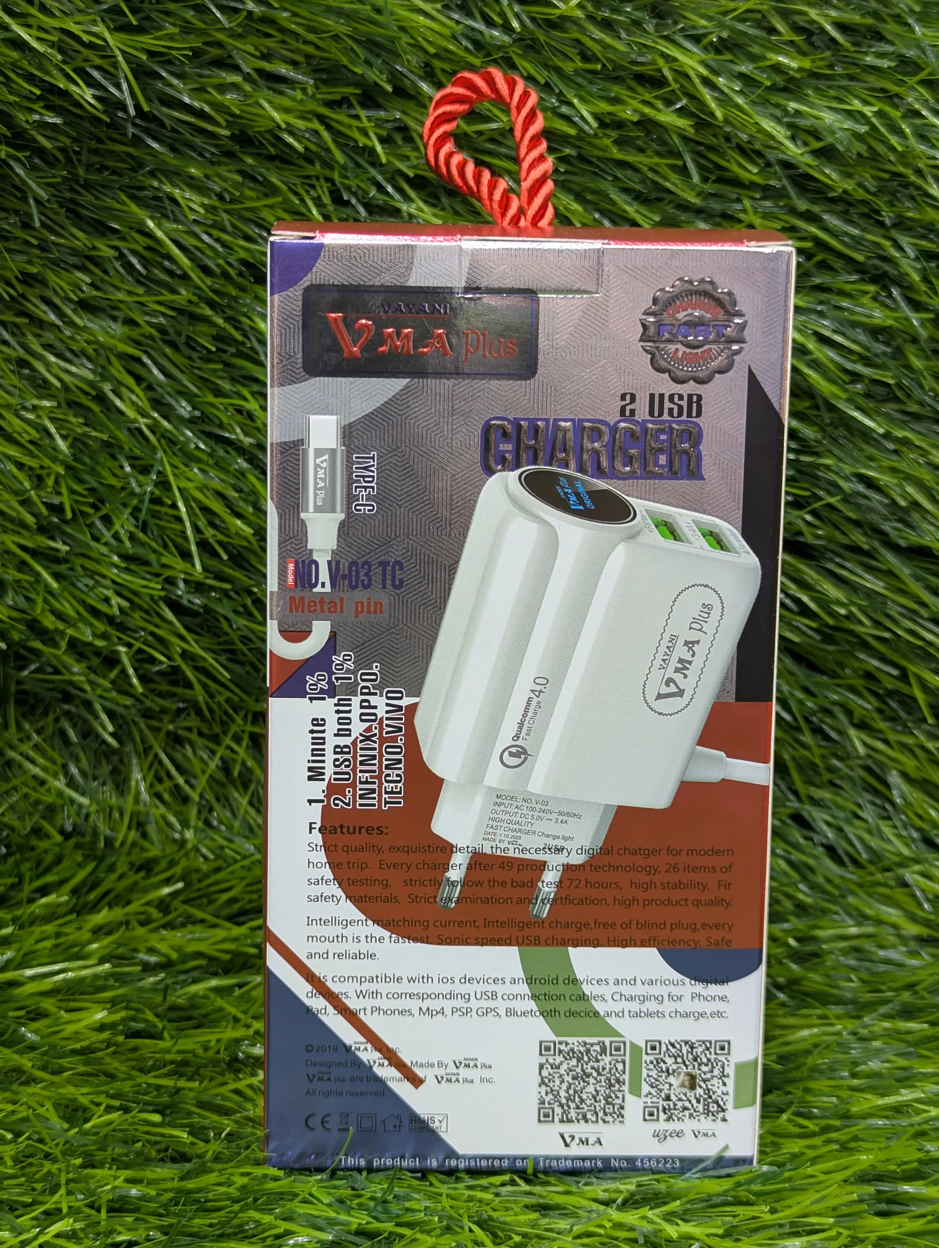 VMA Plus V03 Charger Price In Pakistan | 3.4A Dual Fast Charging Adapter | Type-C & Micro USB Support , Stable Power Output , Android Devices Compatible , Dual USB Charger