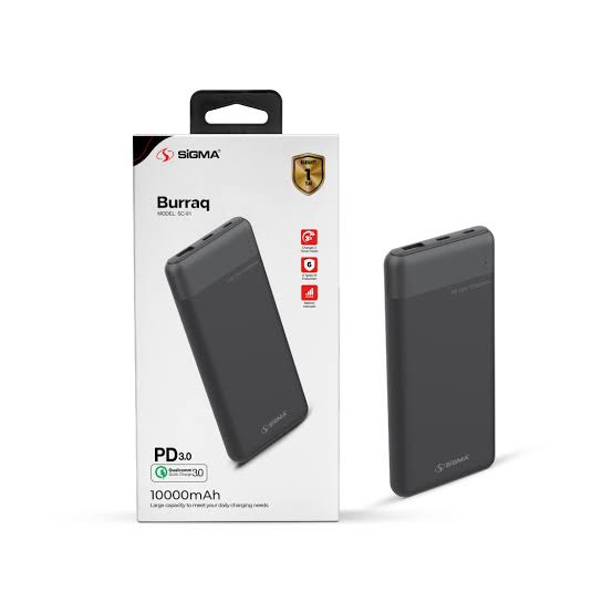 Sigma 10000mAh Burraq SC-91 - 18W Power Bank with PD Type-C and Micro USB