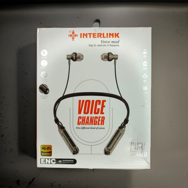 Interlink Transparent Neckband with 5 Voice Changers, Bluetooth 5.3, Hi-Fi Sound & Bass Boost